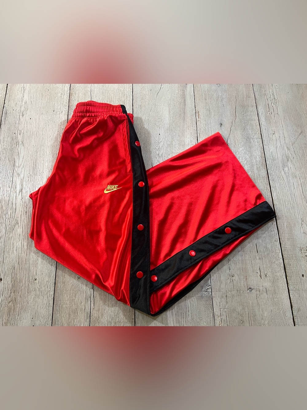 Nike Womens Track Pants Sportswear Glam Dunk Popper Red Black Wide Leg Sz S